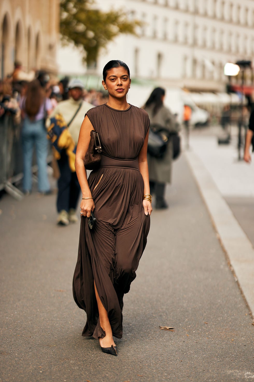 Flowing Brown Maxi Dress Flowing Brown Maxi Dress — Trendy Silk Dresses Outfit