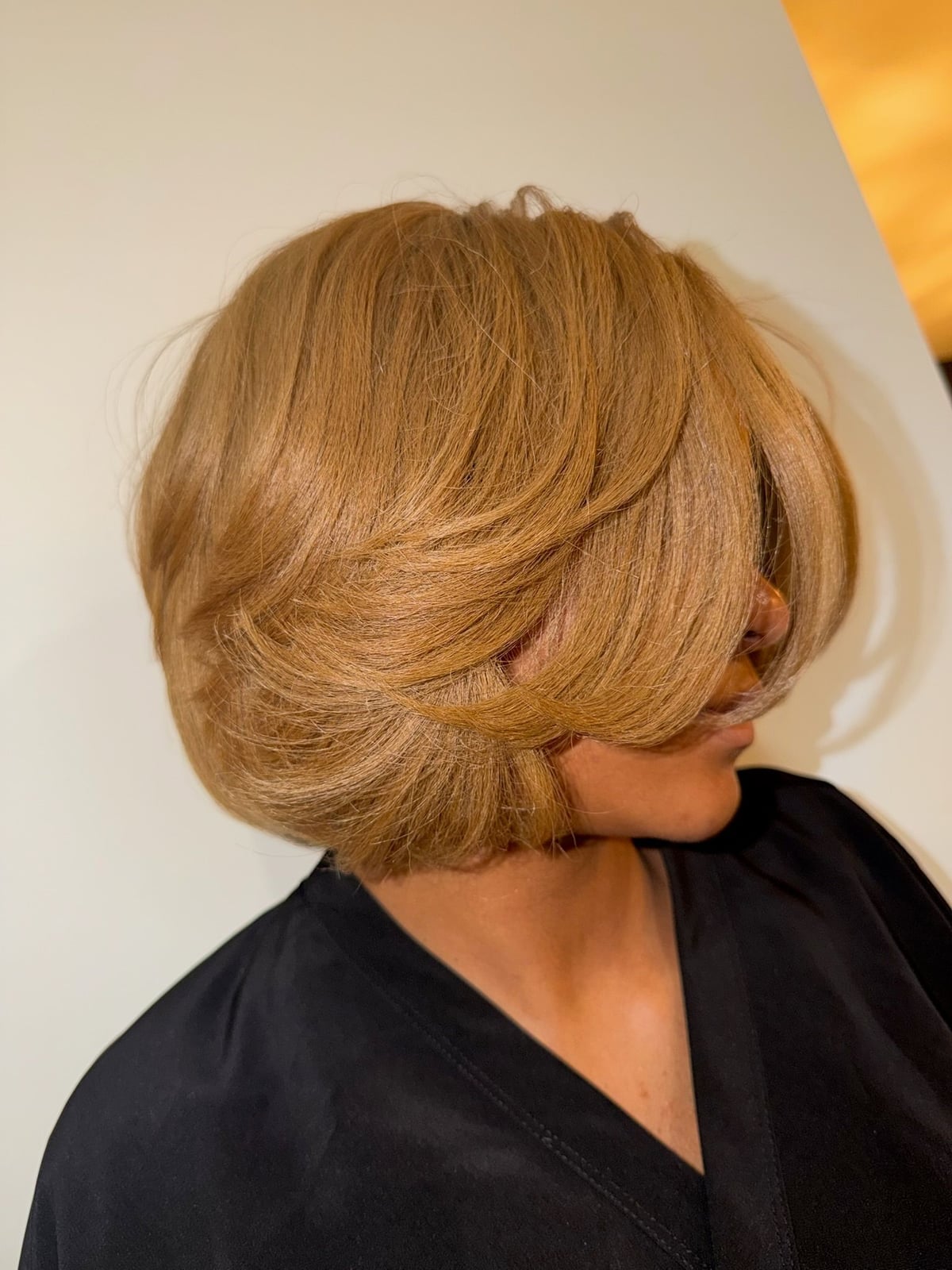 Honey Blonde Bob Voluminous Layers Honey Blonde Bob Voluminous Layers — Trendy Silk Press