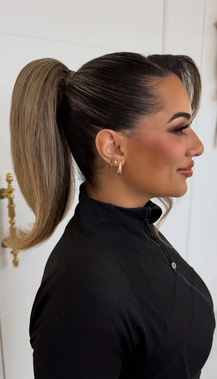 Voluminous Ponytail With Side Swept Bangs — Trendy Sleek Ponytail