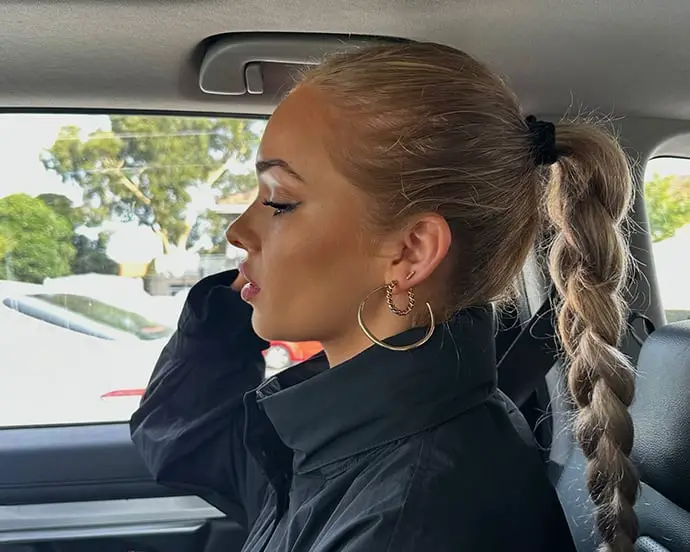 Blonde Braided Ponytail Mid-Back Blonde Braided Ponytail Mid-Back — Trendy Slick Back Ponytail