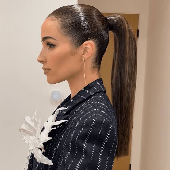 Sleek Dark Brown Ponytail Profile View Sleek Dark Brown Ponytail Profile View — Trendy Slick Back Ponytail