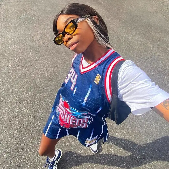 Basketball Jersey Over White T-Shirt — Trendy Sporty Outfits