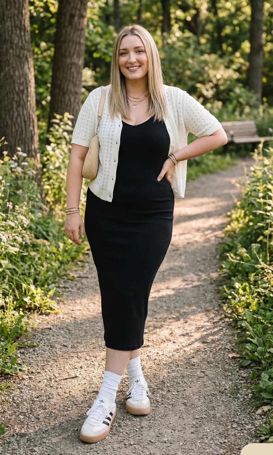 Black Midi Dress With Cropped Cardigan — Trendy Sporty Outfits