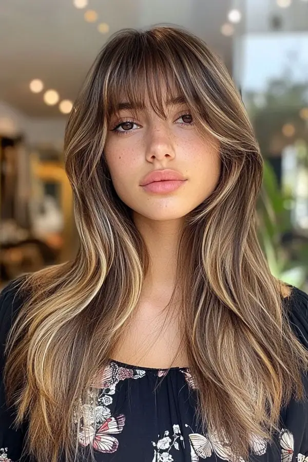 Mid-Back Layers With Long Face-Framing Bangs Mid-Back Layers With Long Face-Framing Bangs — Trendy Straight Hair