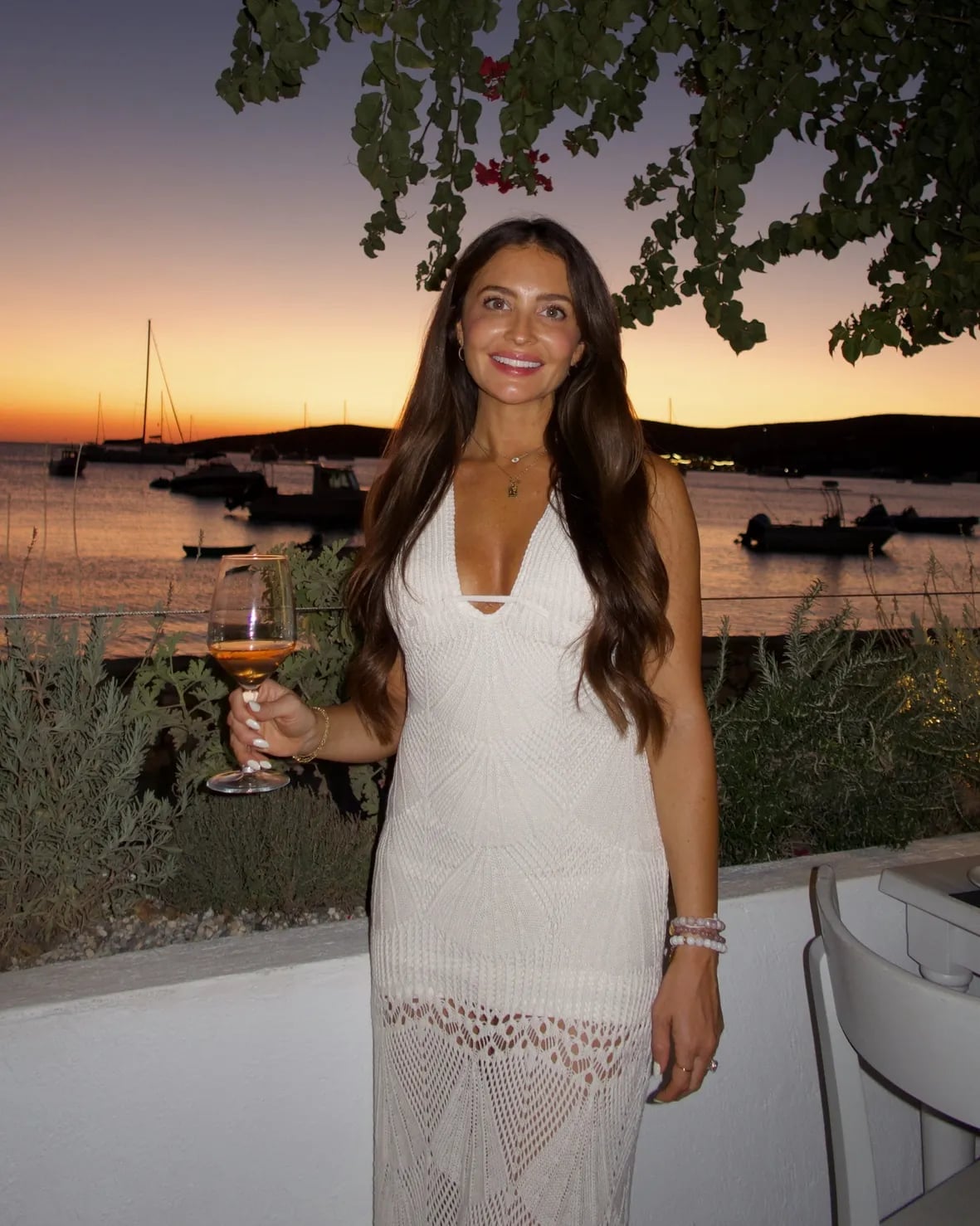 White Knit Halter Dress for Evening by the Sea — Trendy Sunset Outfit