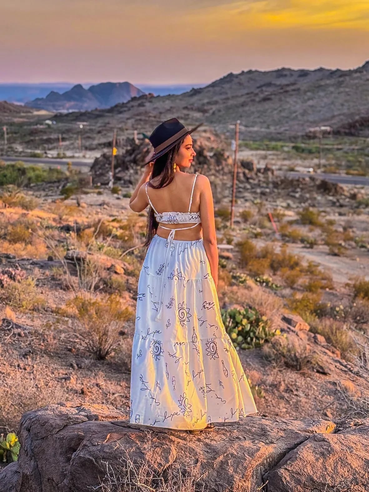 Cropped Top and Tiered Maxi Skirt for Desert Sunset — Trendy Sunset Outfit