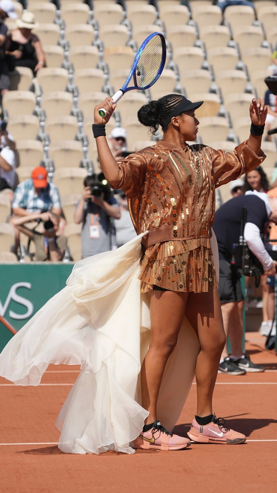 Gold Sequined Jacket and Brown Skirt Gold Sequined Jacket and Brown Skirt — Trendy Tennis Outfits