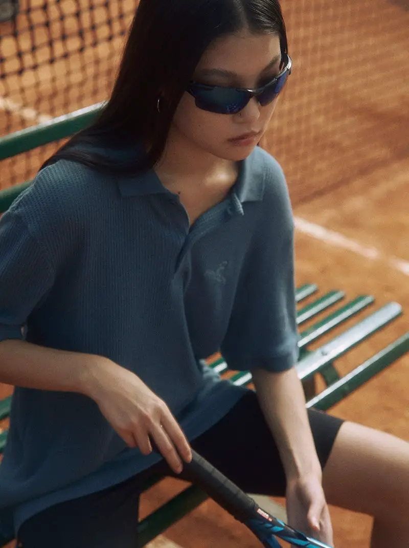 Teal Waffle Knit Polo with Black Biker Shorts Teal Waffle Knit Polo with Black Biker Shorts — Trendy Tennis Outfits
