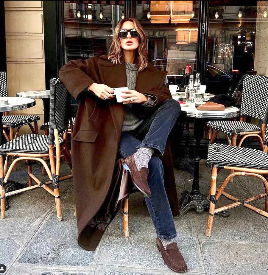 Gray Sweater with Long Brown Wool Coat Gray Sweater with Long Brown Wool Coat — Trendy Tomboy Outfits