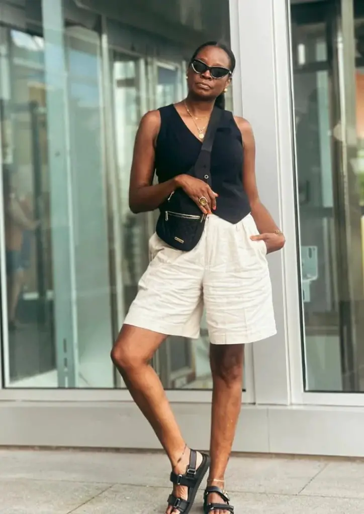White Bermuda Shorts with Black Vest and Shirt White Bermuda Shorts with Black Vest and Shirt — Trendy Tomboy Outfits