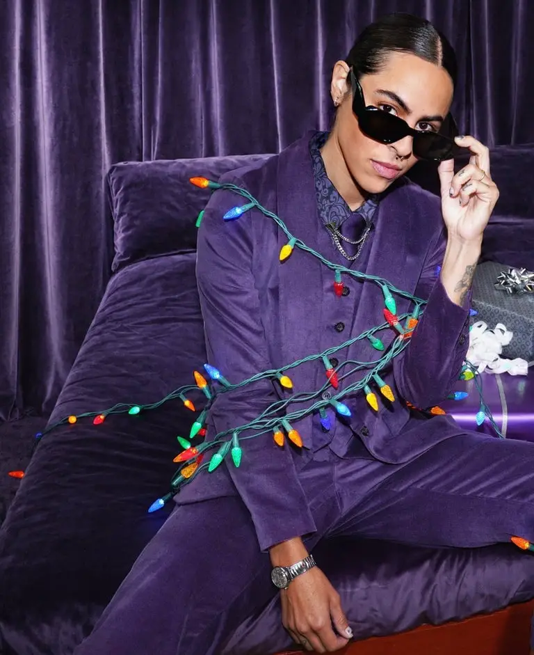 Purple Velvet Suit with Patterned Shirt Purple Velvet Suit with Patterned Shirt — Trendy Tomboy Outfits