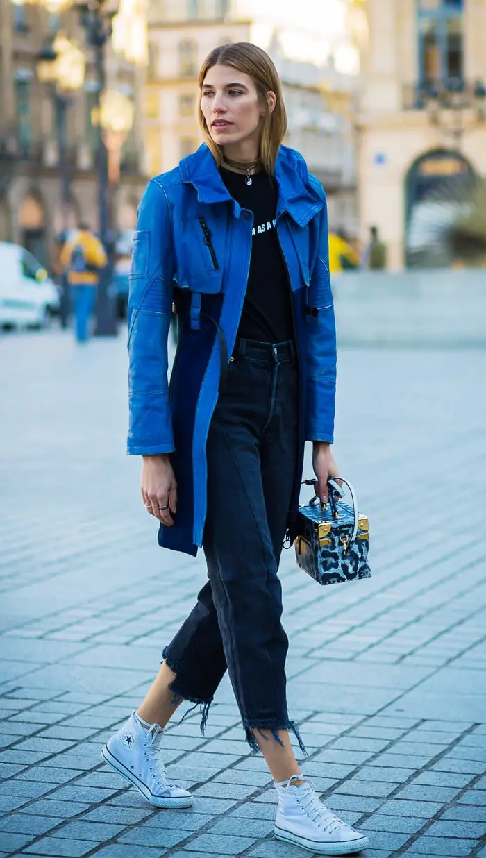 Black T-Shirt with Frayed Jeans and Blue Hooded Jacket Black T-Shirt with Frayed Jeans and Blue Hooded Jacket — Trendy Tomboy Outfits