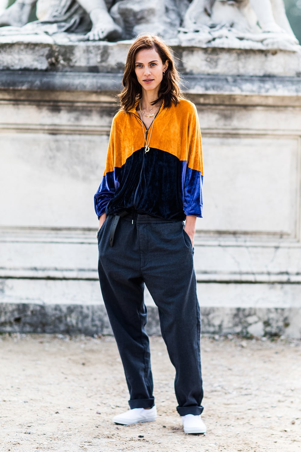Colorblock Velvet Top with Relaxed Trousers Colorblock Velvet Top with Relaxed Trousers — Trendy Tomboy Outfits
