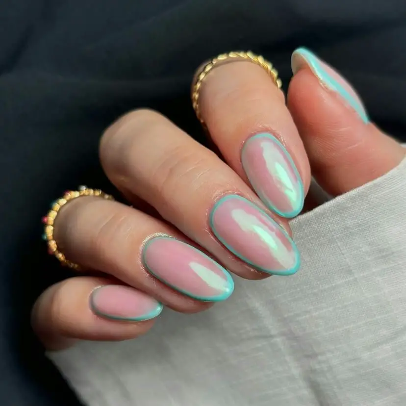 Pink Base with Turquoise Outline Cat-Eye Pink Base with Turquoise Outline Cat-Eye — Trendy Turquoise Nails
