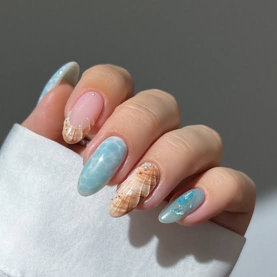 Shell Embellished French Tip Nails Shell Embellished French Tip Nails — Trendy Turquoise Nails