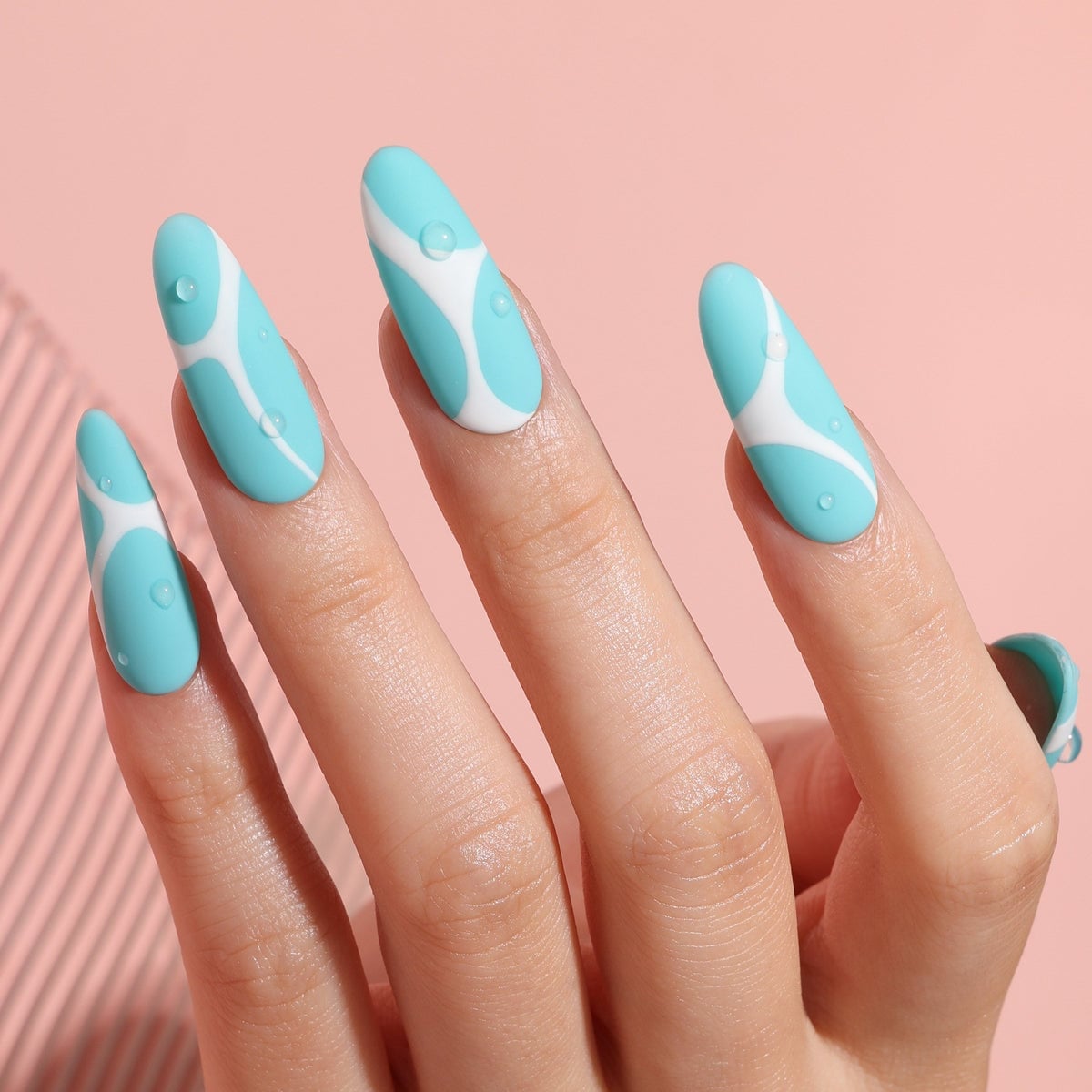 Matte Turquoise with Glossy Water Drops Matte Turquoise with Glossy Water Drops — Trendy Turquoise Nails