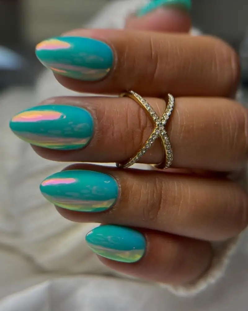 Ocean Theme Almond Nails with 3D Decor Ocean Theme Almond Nails with 3D Decor — Trendy Turquoise Nails