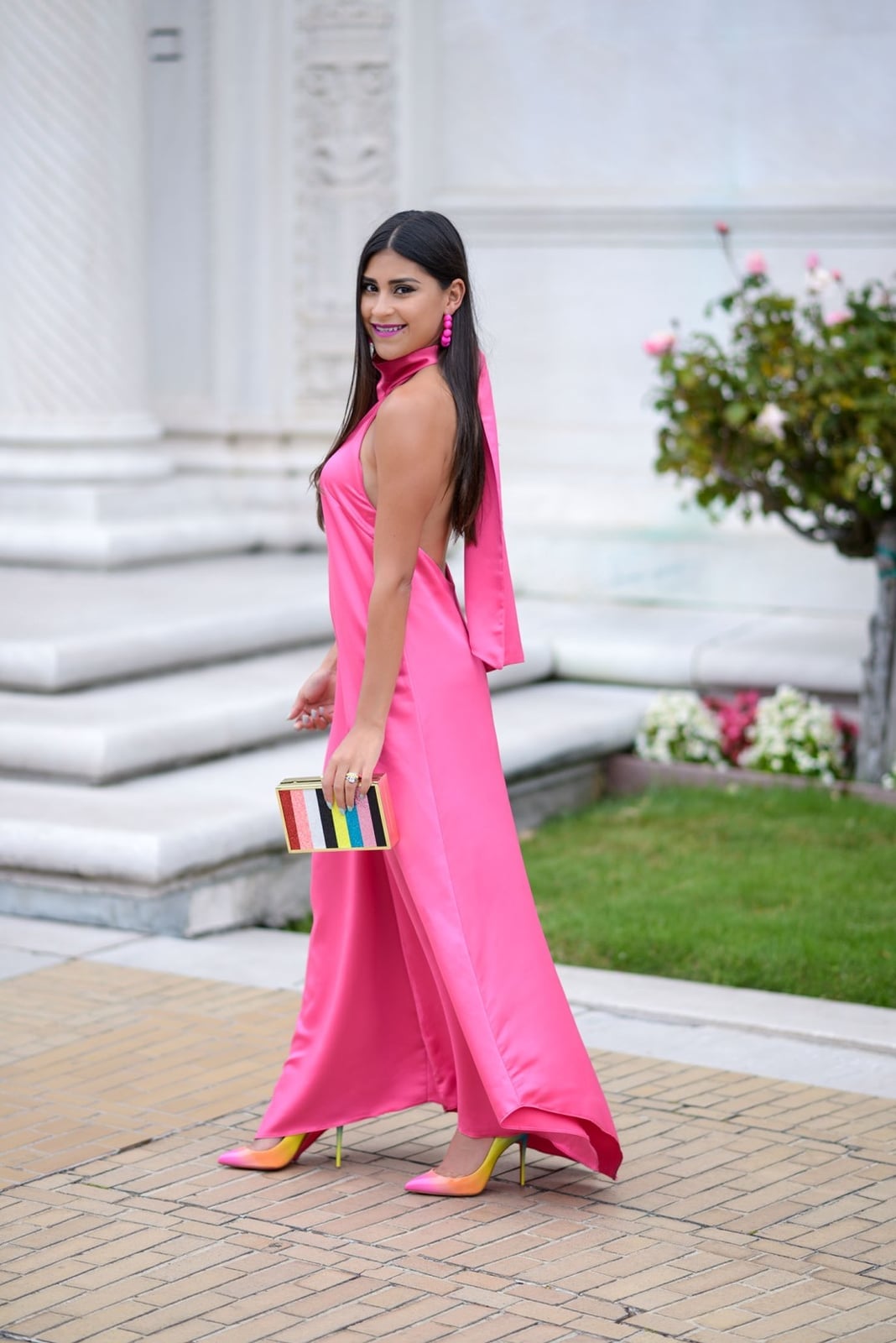 Hot Pink Satin Halter Neck Maxi Dress Hot Pink Satin Halter Neck Maxi Dress — Trendy Vegas Outfits