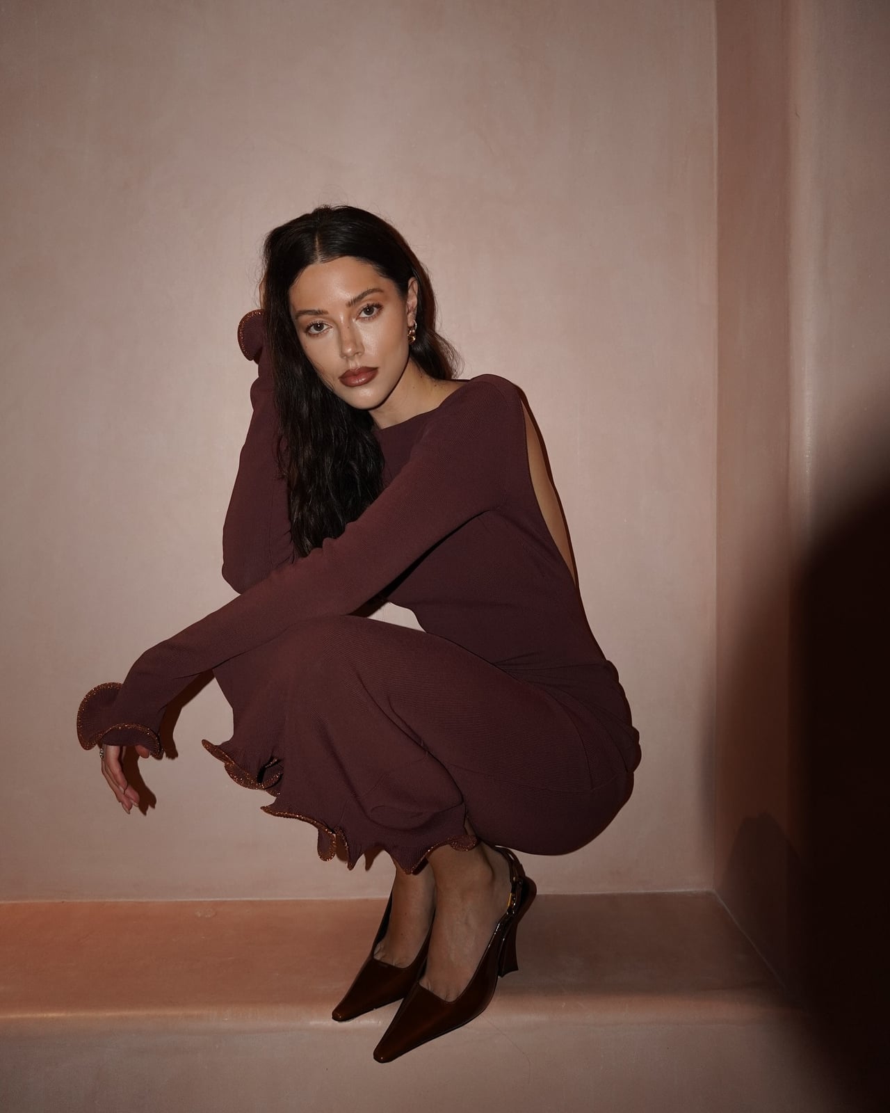 Deep Red Knit Dress with Ruffled Details Deep Red Knit Dress with Ruffled Details — Trendy Vegas Outfits