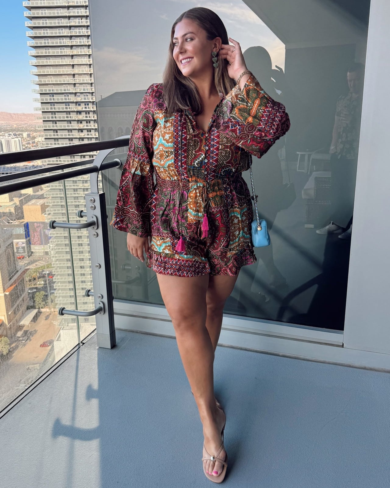 Printed Romper with Bell Sleeves Printed Romper with Bell Sleeves — Trendy Vegas Outfits