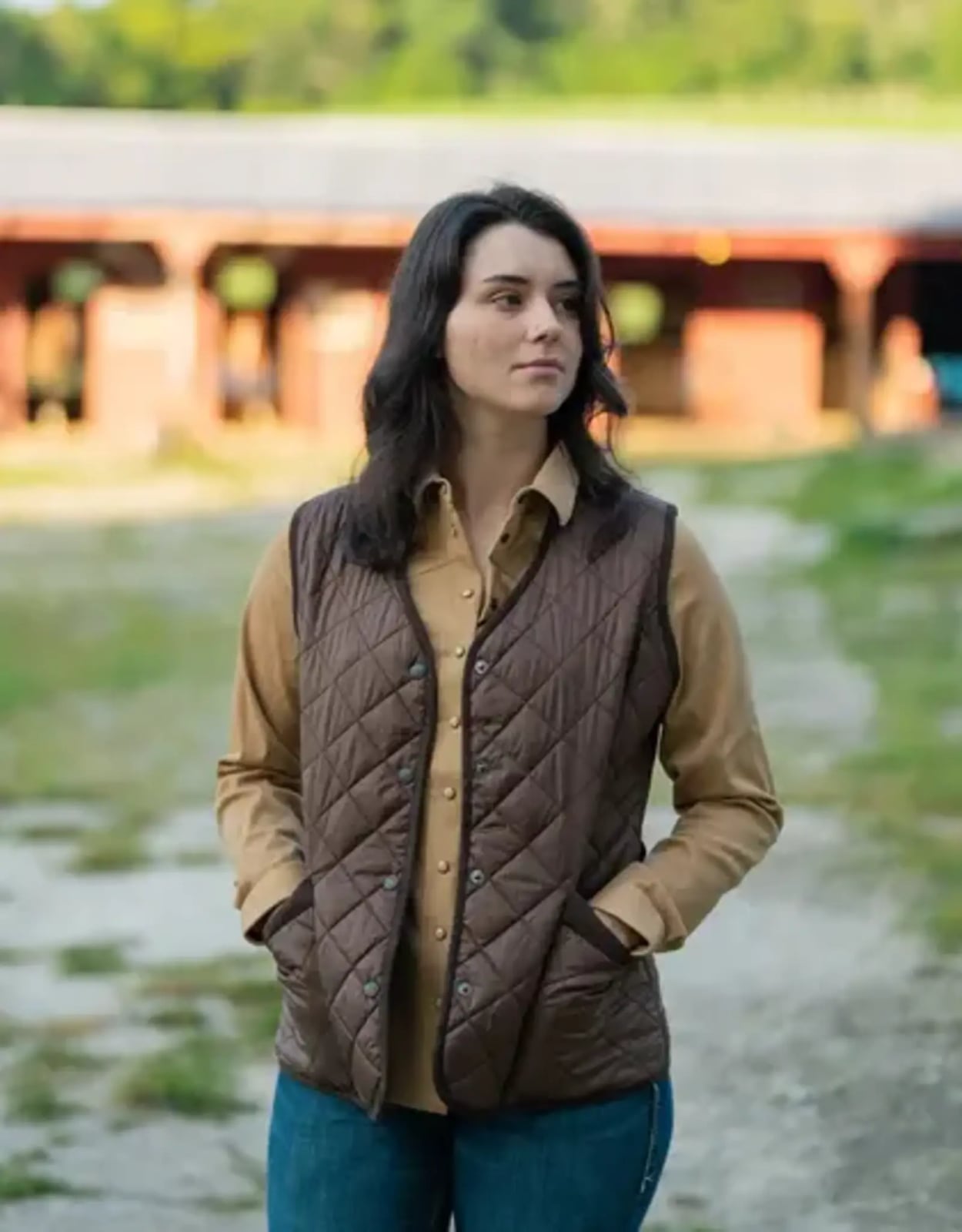 Brown Quilted Vest Over Tan Button-Up Shirt and Jeans Brown Quilted Vest Over Tan Button-Up Shirt and Jeans — Trendy Vest Outfits