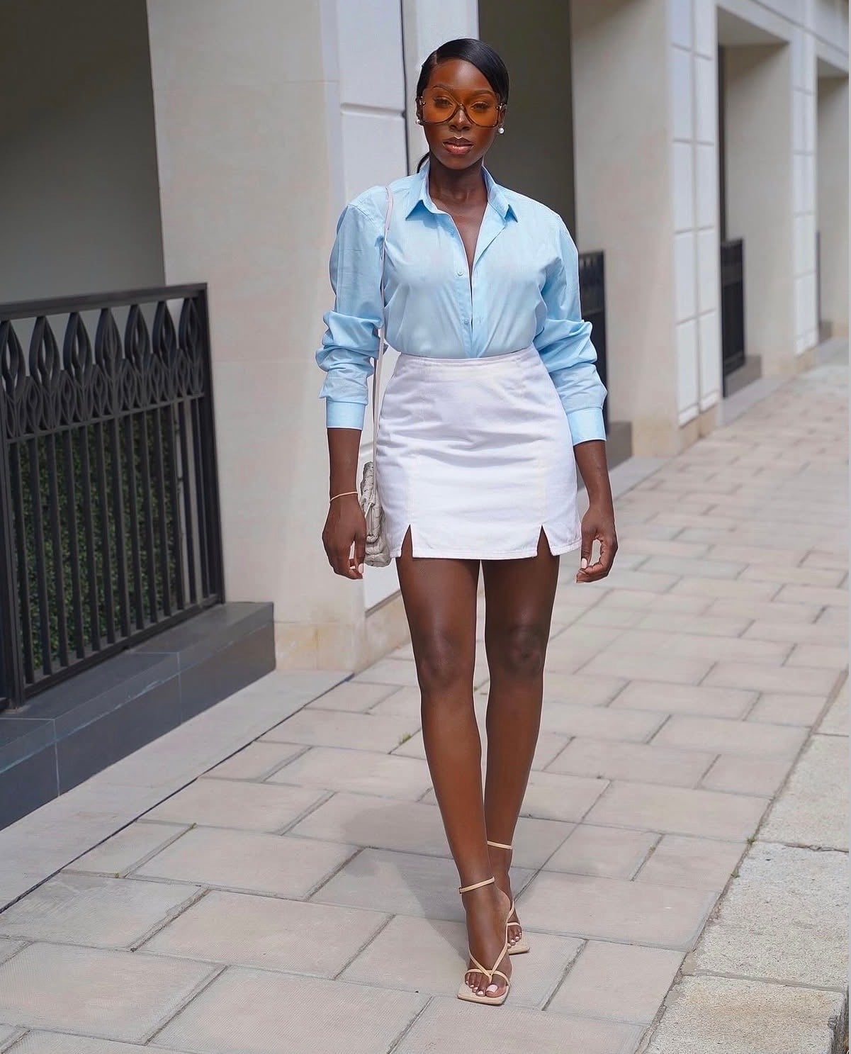 White Satin Mini Skirt With Side Slits — Trendy White Skirt Outfit