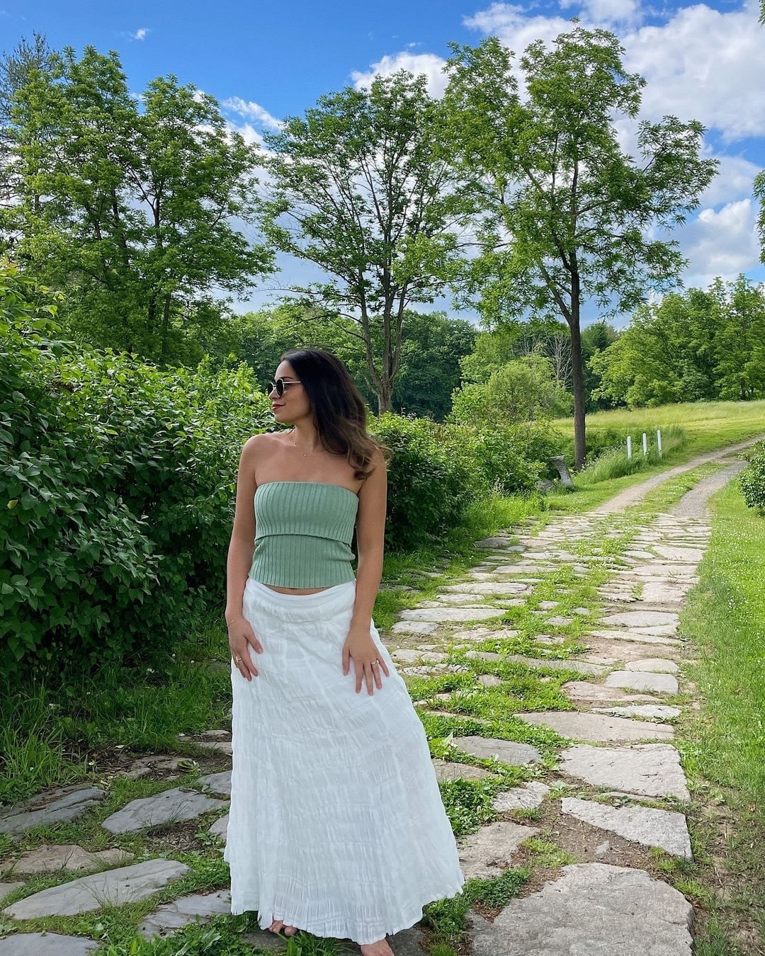 White Tiered Gauze Maxi Skirt With Tube Top — Trendy White Skirt Outfit