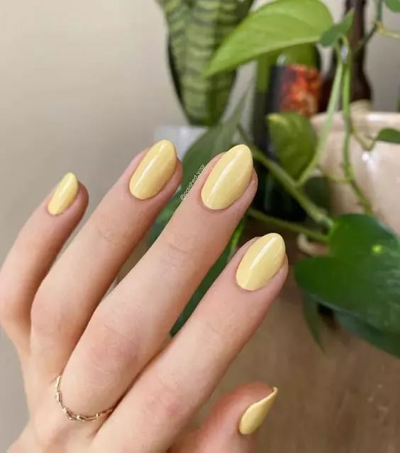 Soft Pale Yellow Creamy Short Oval Nails Soft Pale Yellow Creamy Short Oval Nails — Trendy Yellow Nails