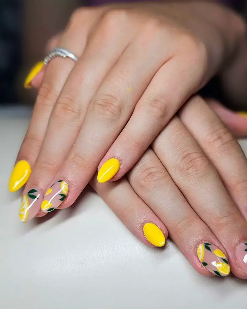 Bright Yellow Lemon Slice Short Almond Nails Bright Yellow Lemon Slice Short Almond Nails — Trendy Yellow Nails