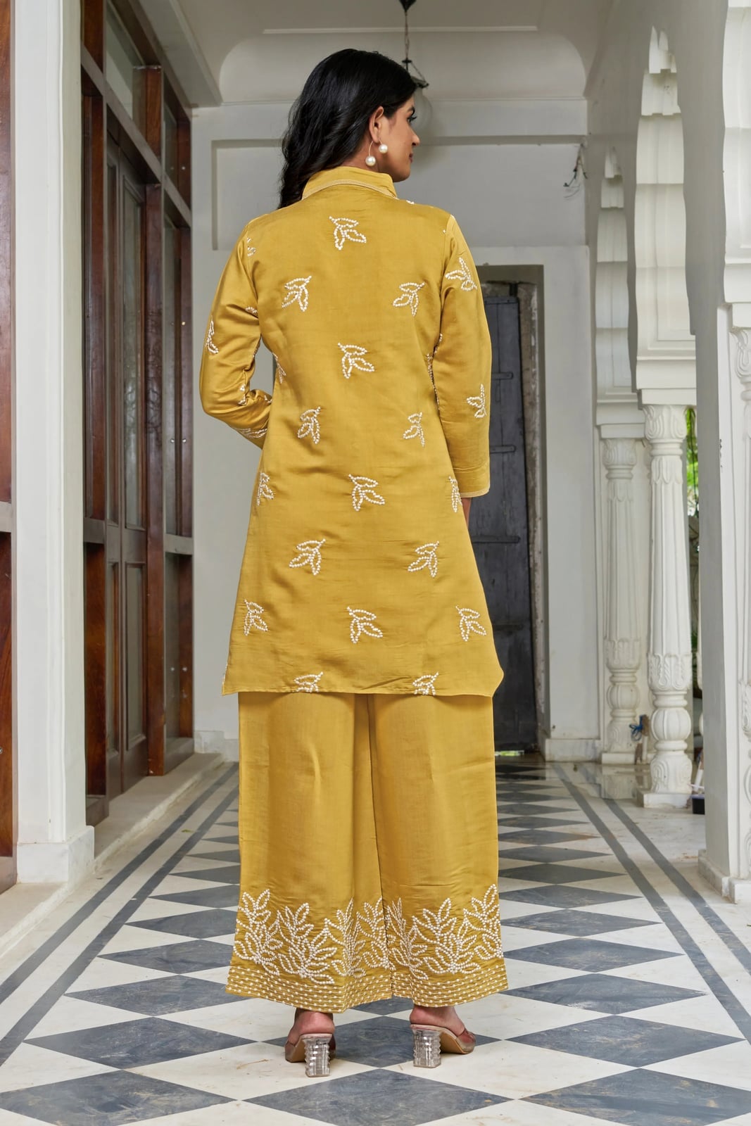 Mustard Yellow Silk Embroidered Jacket Set Mustard Yellow Silk Embroidered Jacket Set — Trendy Yellow Outfits