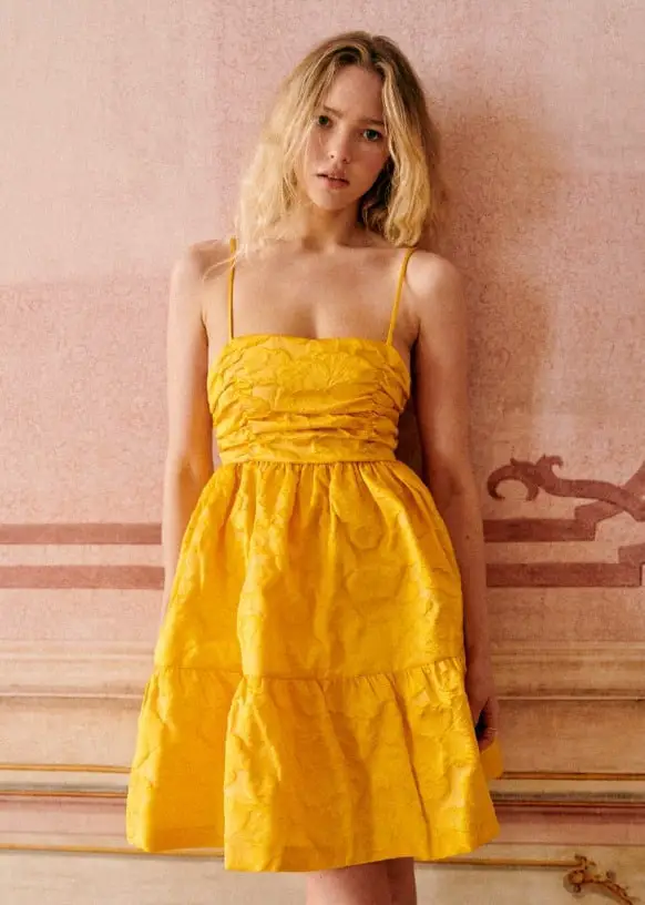 Yellow Textured Fabric Mini Dress Casual Yellow Textured Fabric Mini Dress Casual — Trendy Yellow Outfits