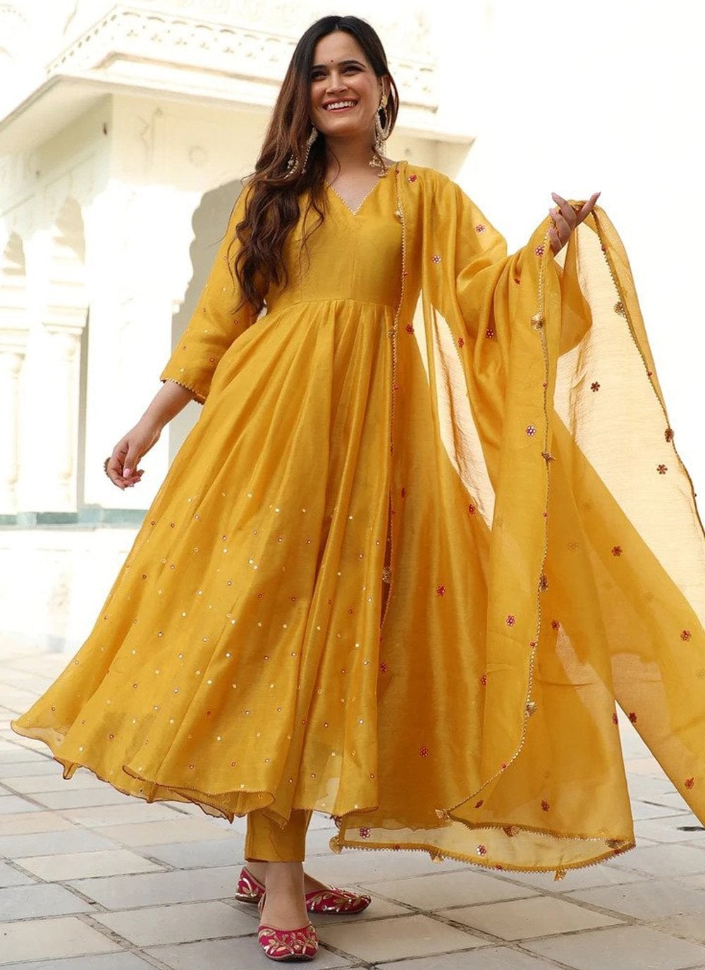 Bright Yellow Silk Anarkali Festive Attire Bright Yellow Silk Anarkali Festive Attire — Trendy Yellow Outfits