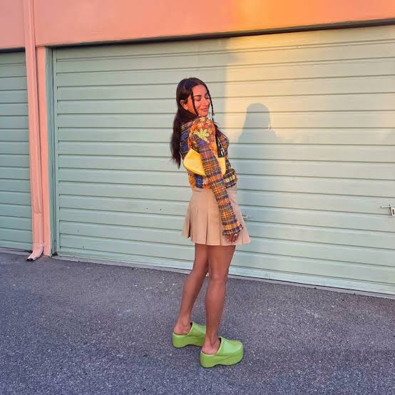 Plaid Top With Beige Mini Skirt Plaid Top With Beige Mini Skirt — Y2K Party Outfit Inspiration