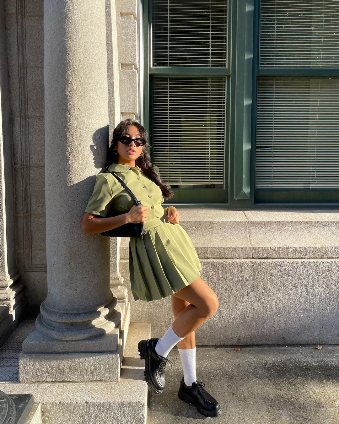 Olive Green Shirt Skirt Set Olive Green Shirt Skirt Set — Y2K Party Outfit Inspiration